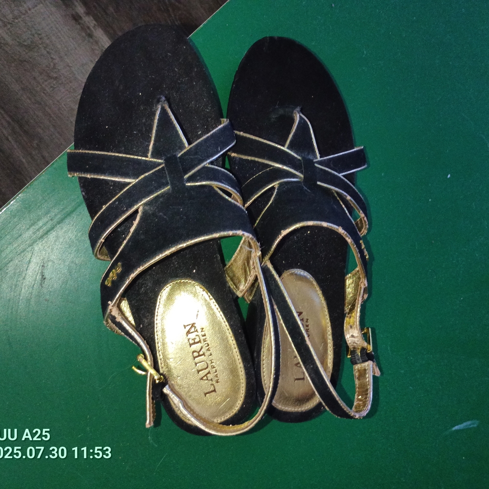 Ralph Lauren Black and Gold Sandals